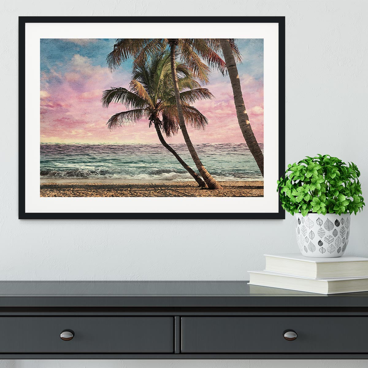 Grunge Image Of Tropical Beach Framed Print - Canvas Art Rocks - 1