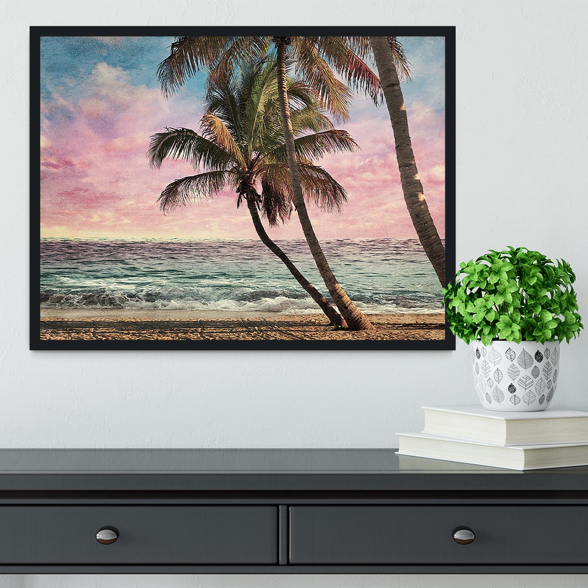 Grunge Image Of Tropical Beach Framed Print - Canvas Art Rocks - 2