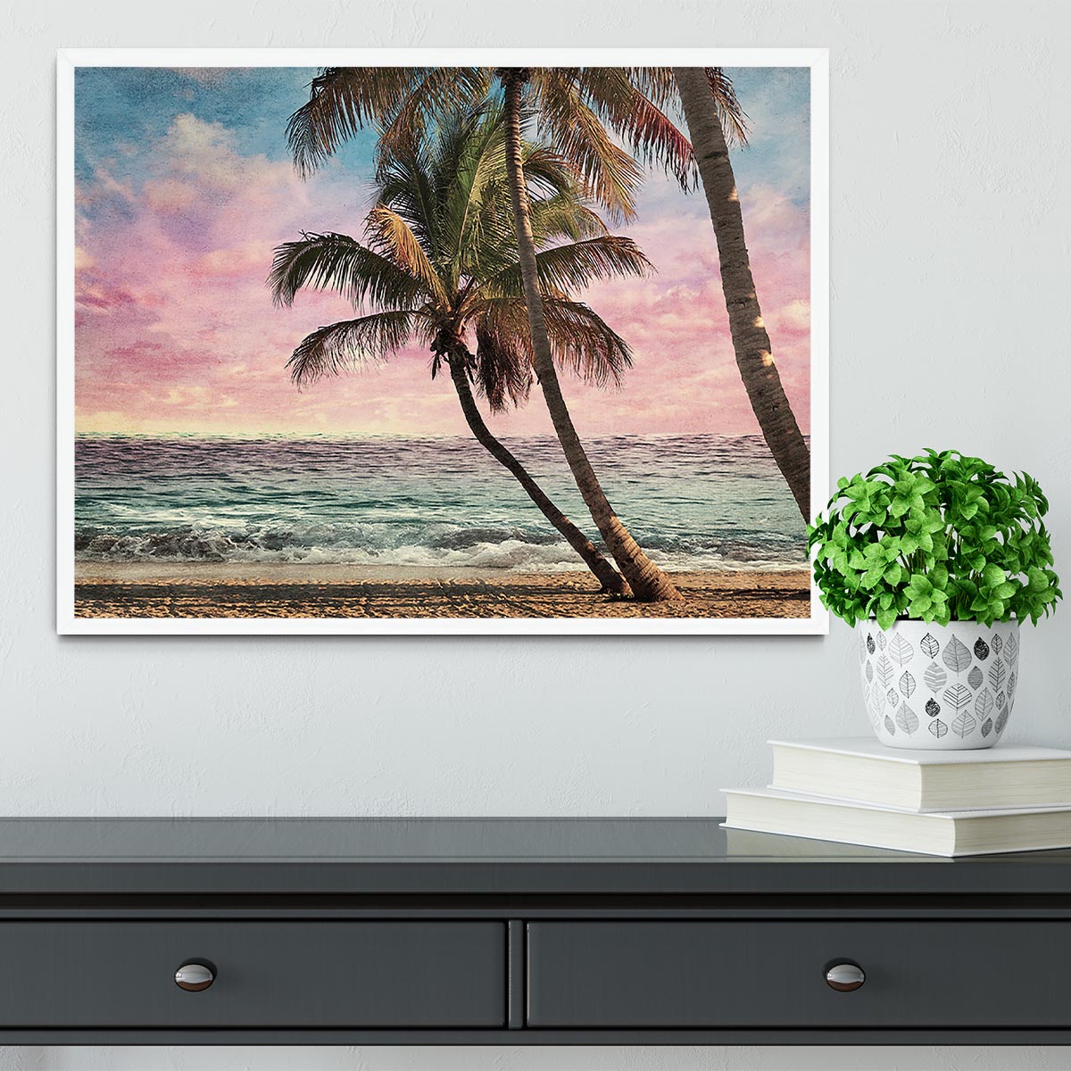 Grunge Image Of Tropical Beach Framed Print - Canvas Art Rocks -6