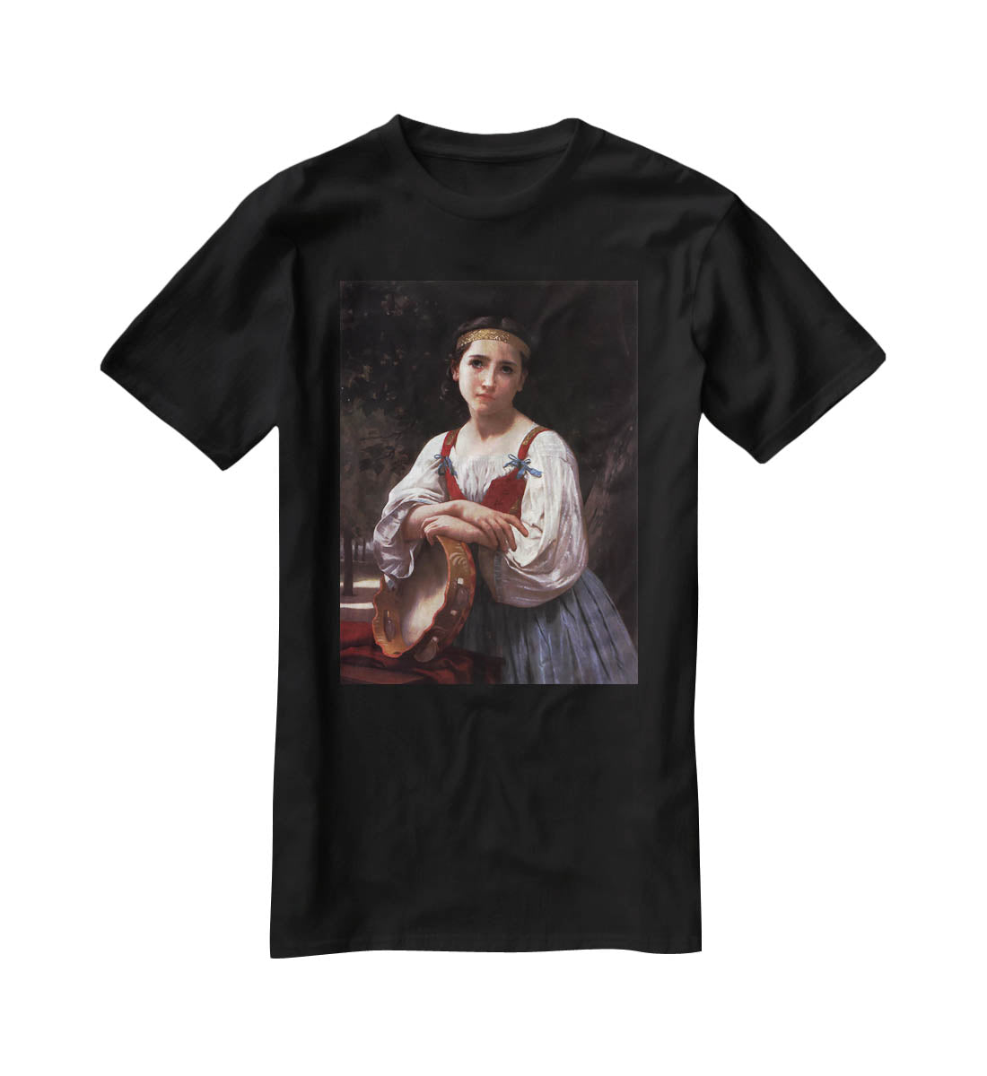 Gypsy Girl with a Basque Drum By Bouguereau T-Shirt - Canvas Art Rocks - 1