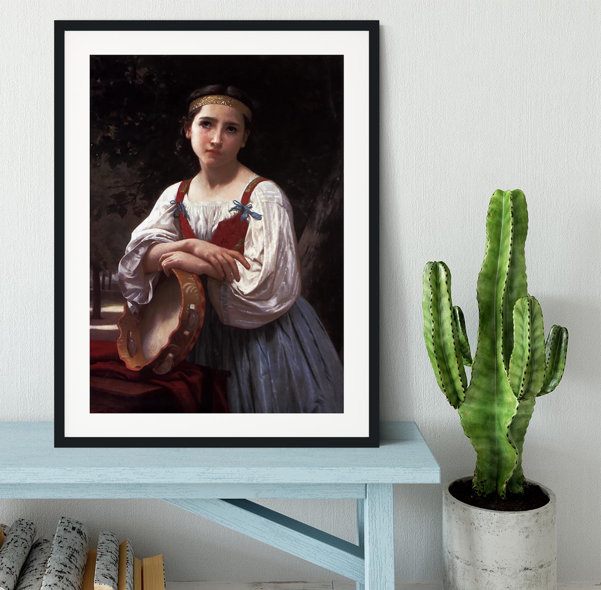 Gypsy Girl with a Basque Drum By Bouguereau Framed Print - Canvas Art Rocks - 1