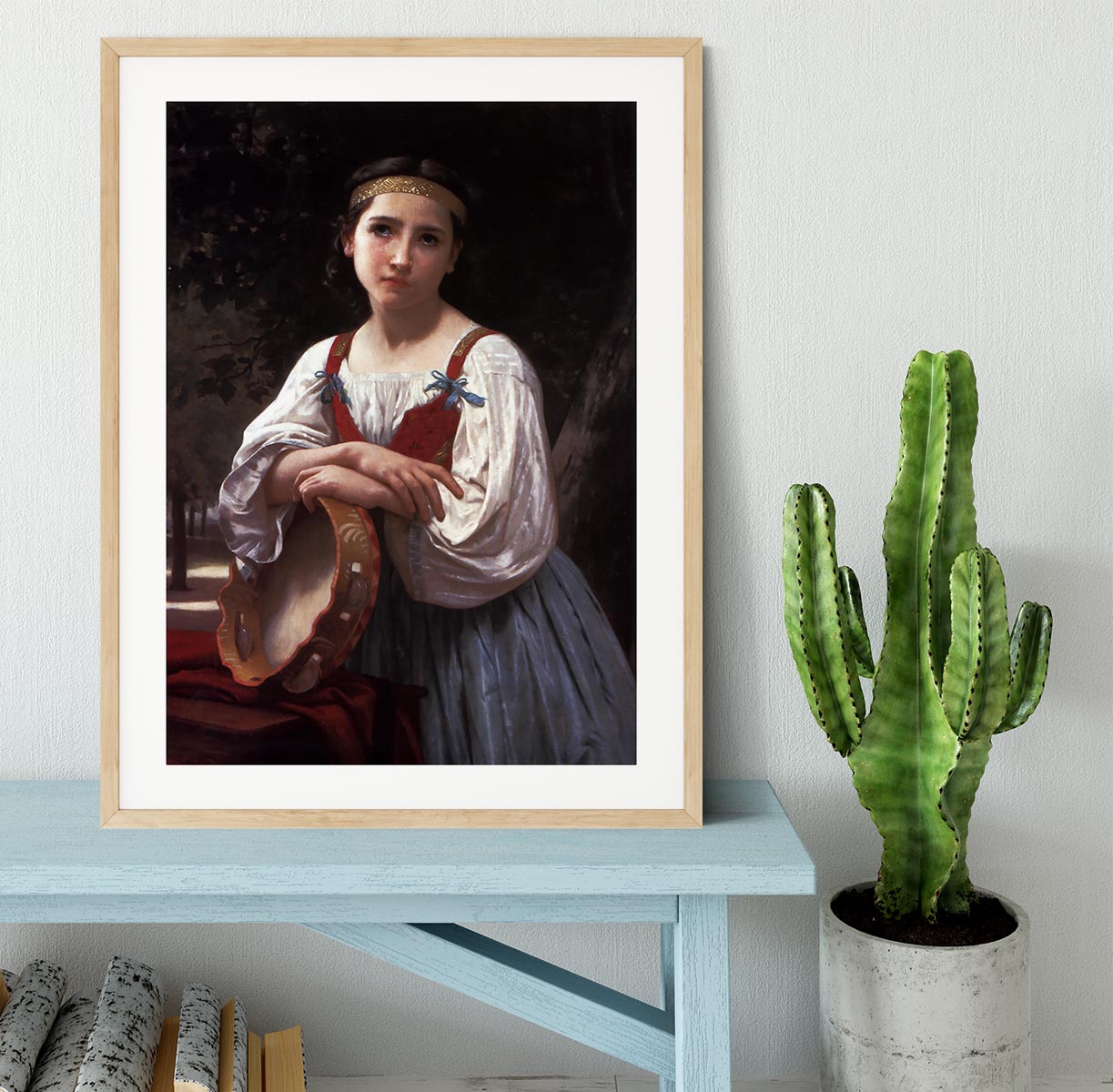 Gypsy Girl with a Basque Drum By Bouguereau Framed Print - Canvas Art Rocks - 3