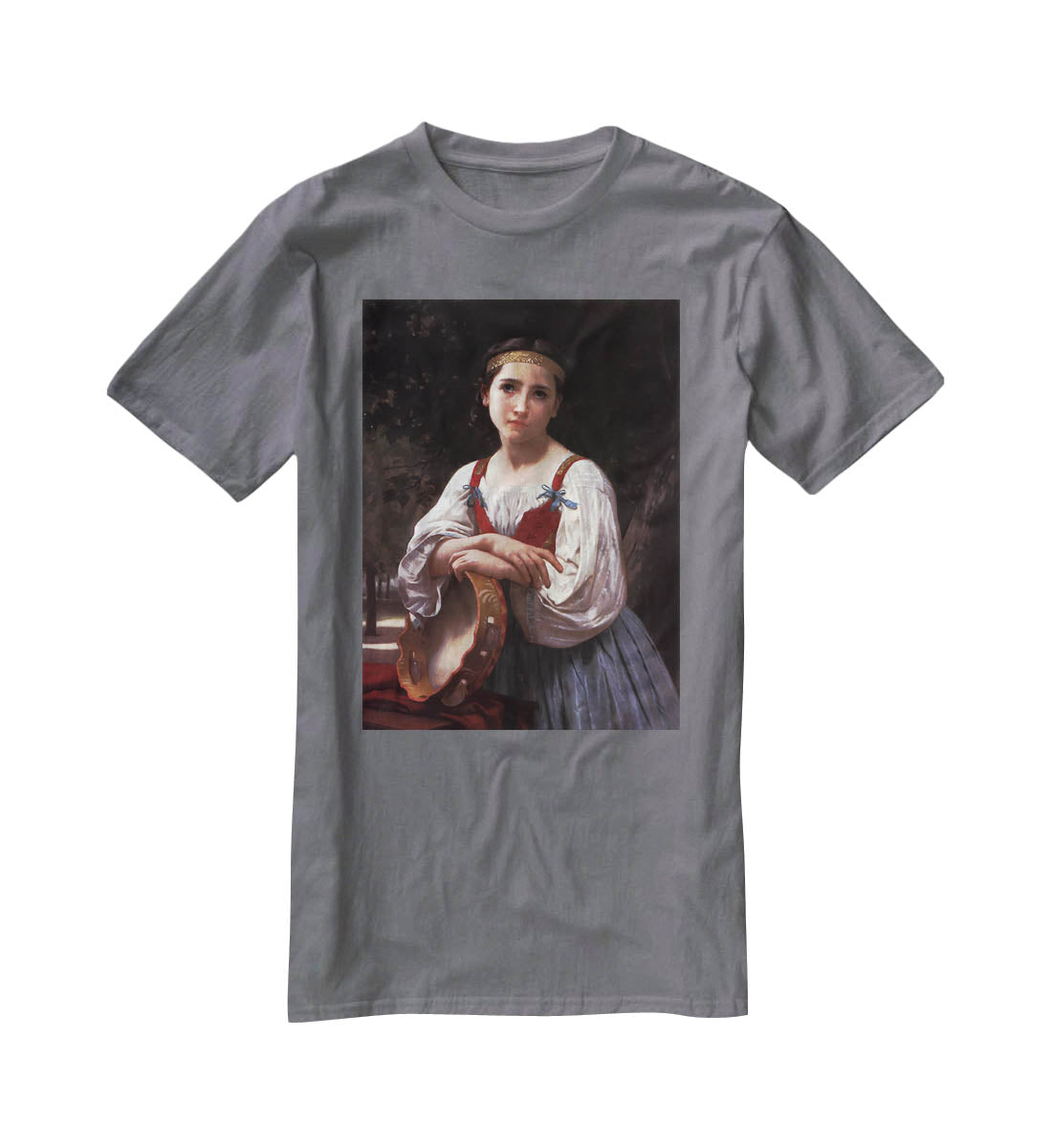 Gypsy Girl with a Basque Drum By Bouguereau T-Shirt - Canvas Art Rocks - 3