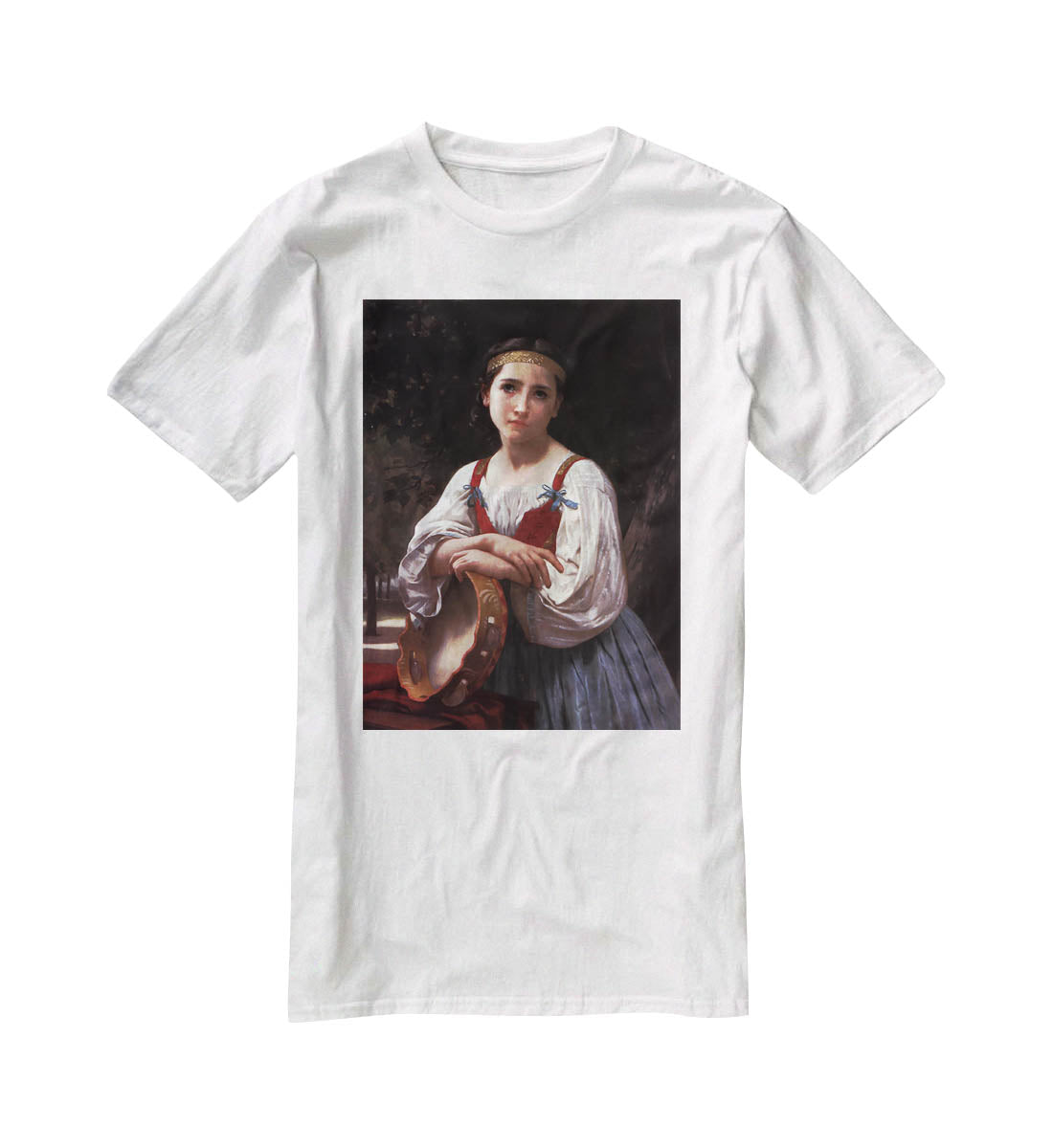 Gypsy Girl with a Basque Drum By Bouguereau T-Shirt - Canvas Art Rocks - 5