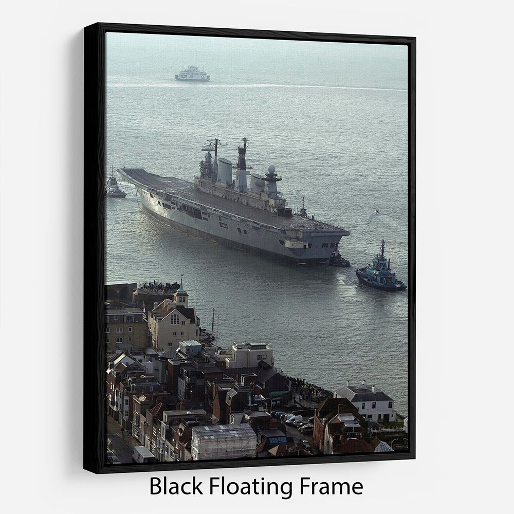 HMS Illustrious leaves Portsmouth Harbour Floating Frame Canvas - Canvas Art Rocks - 1