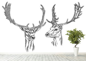Hand drawn deer heads Wall Mural Wallpaper - Canvas Art Rocks - 4