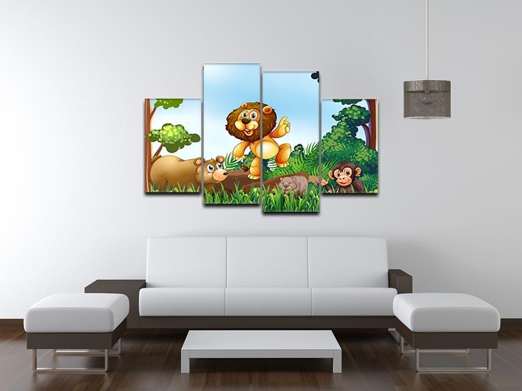 Happy animals living in the jungle 4 Split Panel Canvas - Canvas Art Rocks - 3