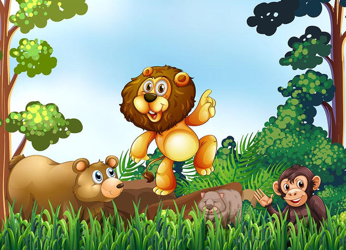 Happy animals living in the jungle Wall Mural Wallpaper