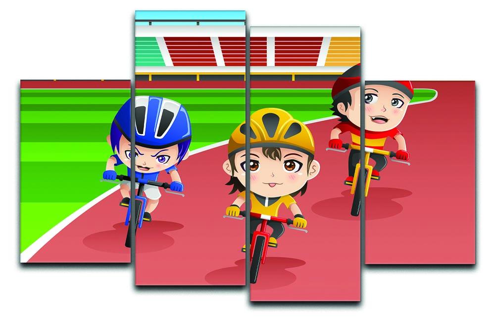 Happy kids in a bicycle race 4 Split Panel Canvas  - Canvas Art Rocks - 1