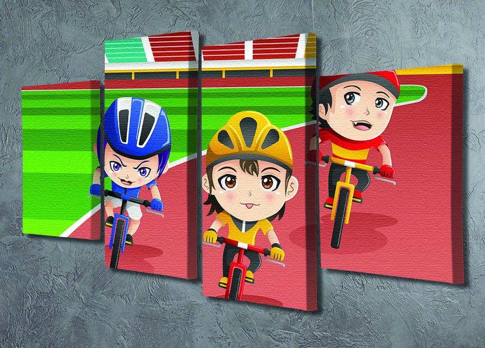 Happy kids in a bicycle race 4 Split Panel Canvas - Canvas Art Rocks - 2