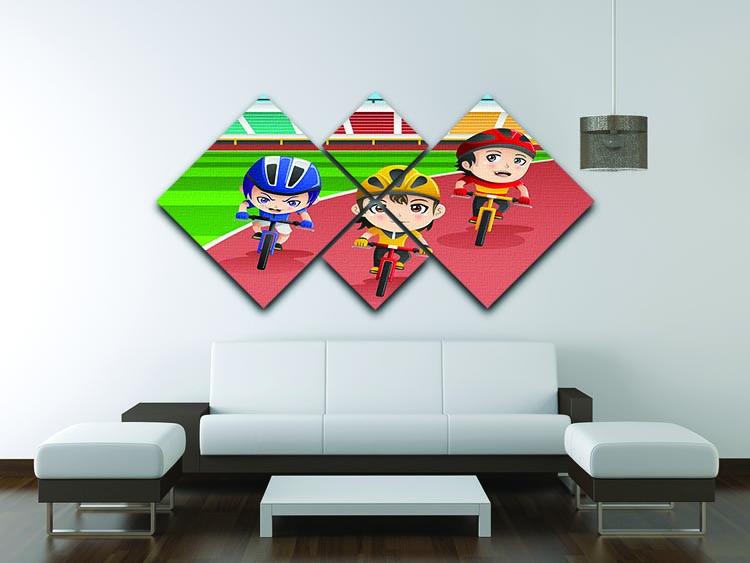 Happy kids in a bicycle race 4 Square Multi Panel Canvas - Canvas Art Rocks - 3