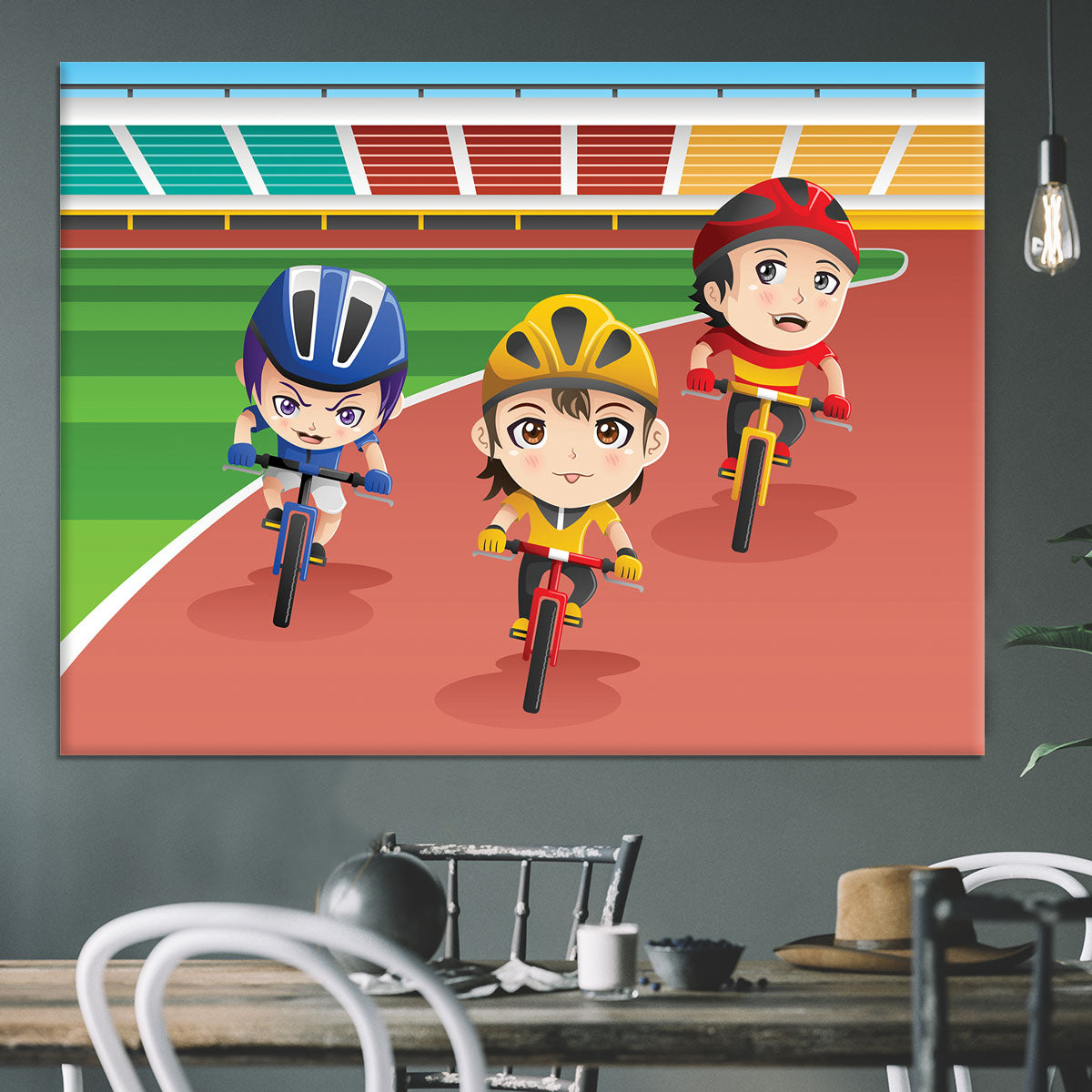 Happy kids in a bicycle race Canvas Print or Poster - Canvas Art Rocks - 3