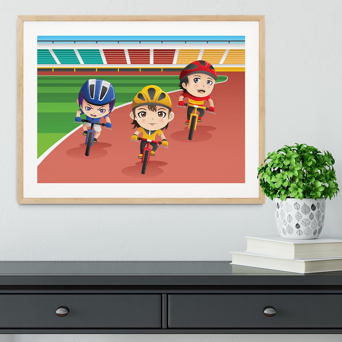 Happy kids in a bicycle race Framed Print - Canvas Art Rocks - 3