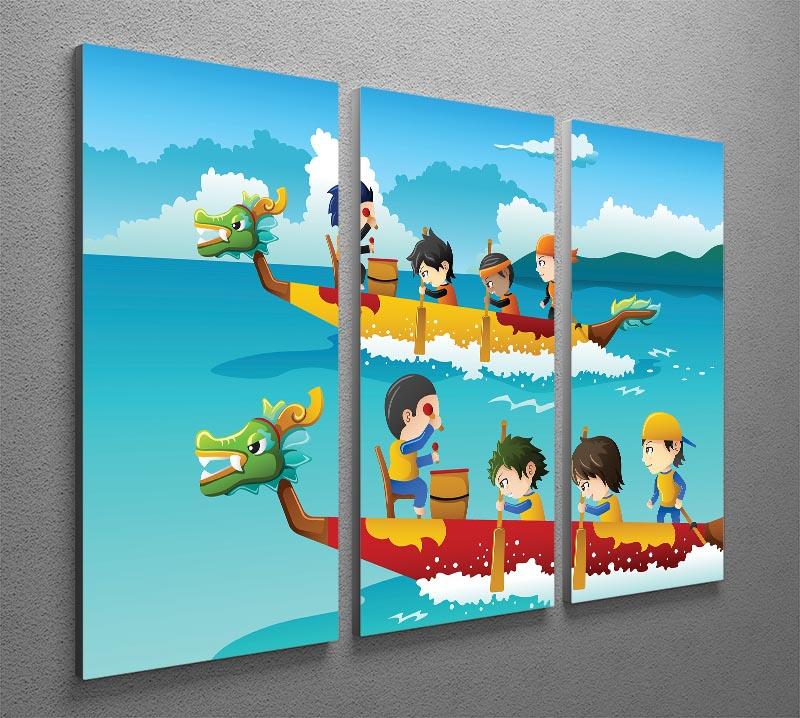 Happy kids in a boat race 3 Split Panel Canvas Print - Canvas Art Rocks - 2