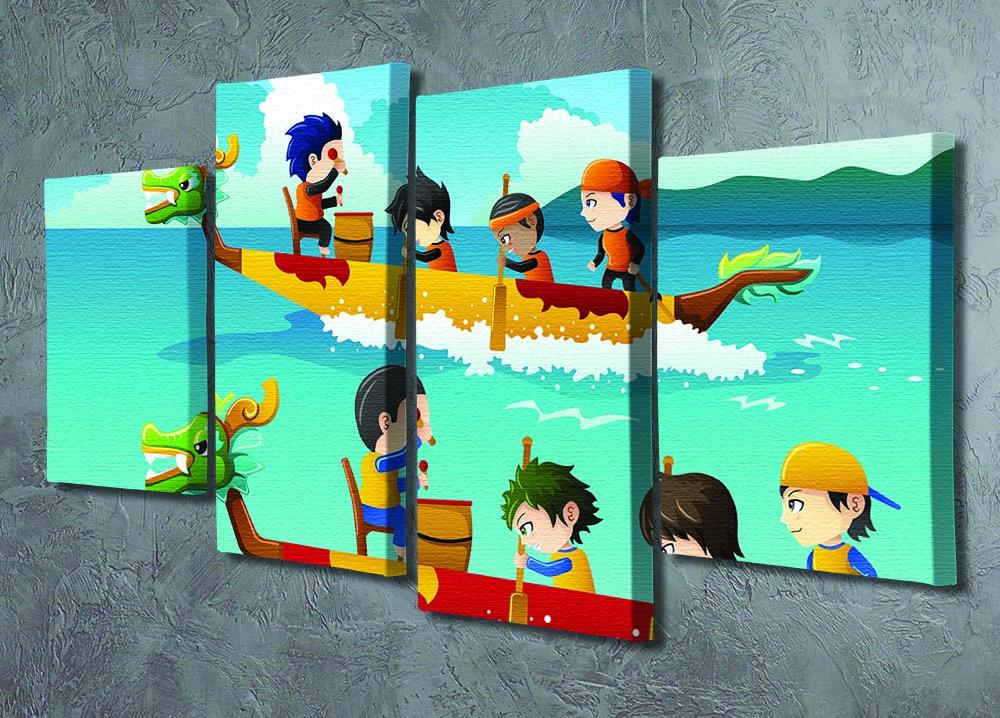 Happy kids in a boat race 4 Split Panel Canvas - Canvas Art Rocks - 2