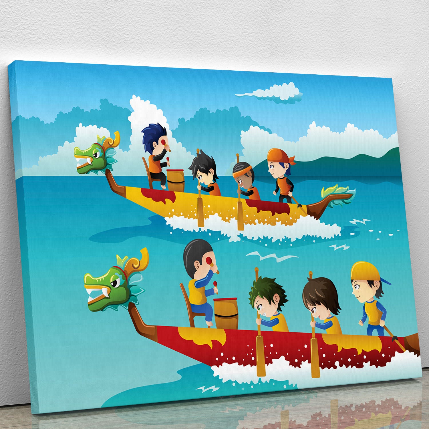 Happy kids in a boat race Canvas Print or Poster - Canvas Art Rocks - 1