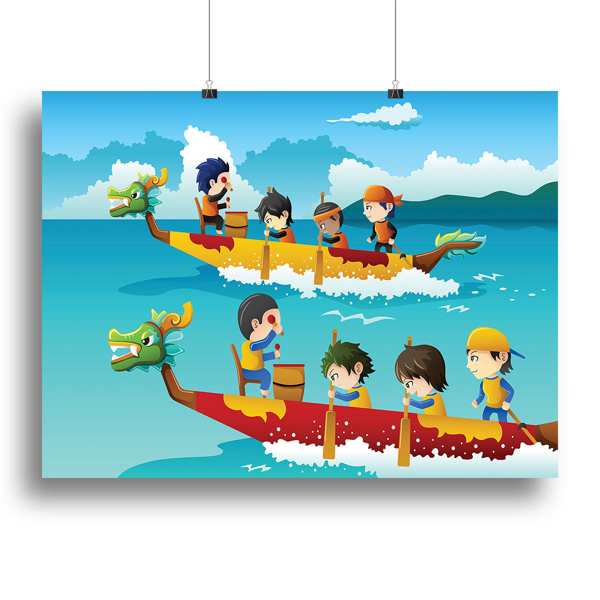 Happy kids in a boat race Canvas Print or Poster - Canvas Art Rocks - 2