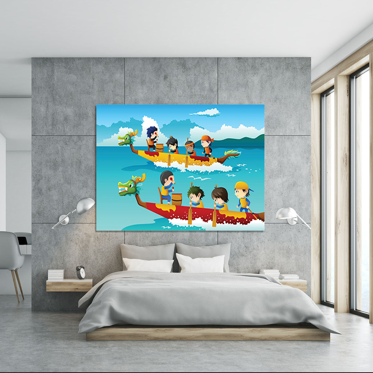 Happy kids in a boat race Canvas Print or Poster - Canvas Art Rocks - 5