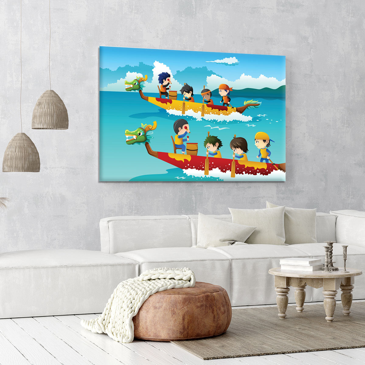 Happy kids in a boat race Canvas Print or Poster - Canvas Art Rocks - 6