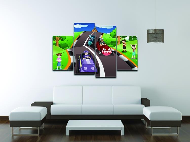 Happy kids in a box car race 4 Split Panel Canvas - Canvas Art Rocks - 3