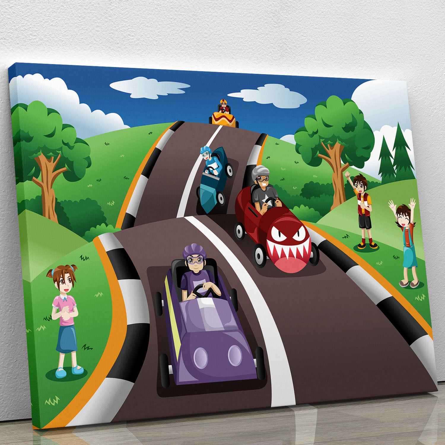 Happy kids in a box car race Canvas Print or Poster - Canvas Art Rocks - 1