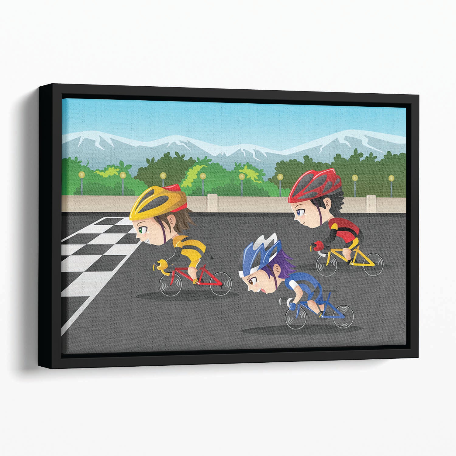 Happy kids in a race Floating Framed Canvas