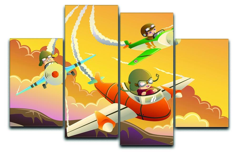 Happy kids in an airplane race 4 Split Panel Canvas  - Canvas Art Rocks - 1