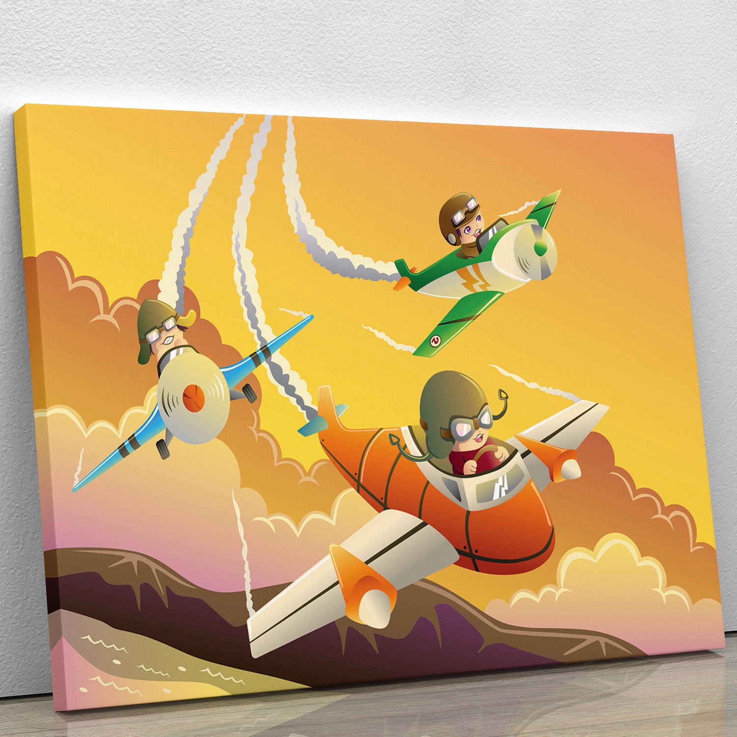Happy kids in an airplane race Canvas Print or Poster - Canvas Art Rocks - 1