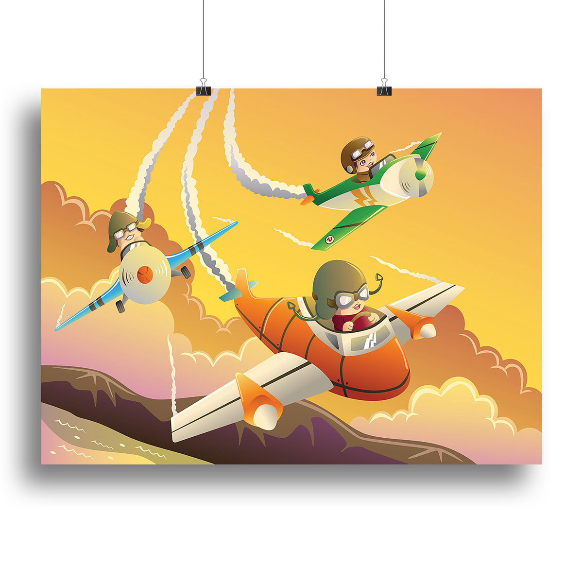 Happy kids in an airplane race Canvas Print or Poster - Canvas Art Rocks - 2