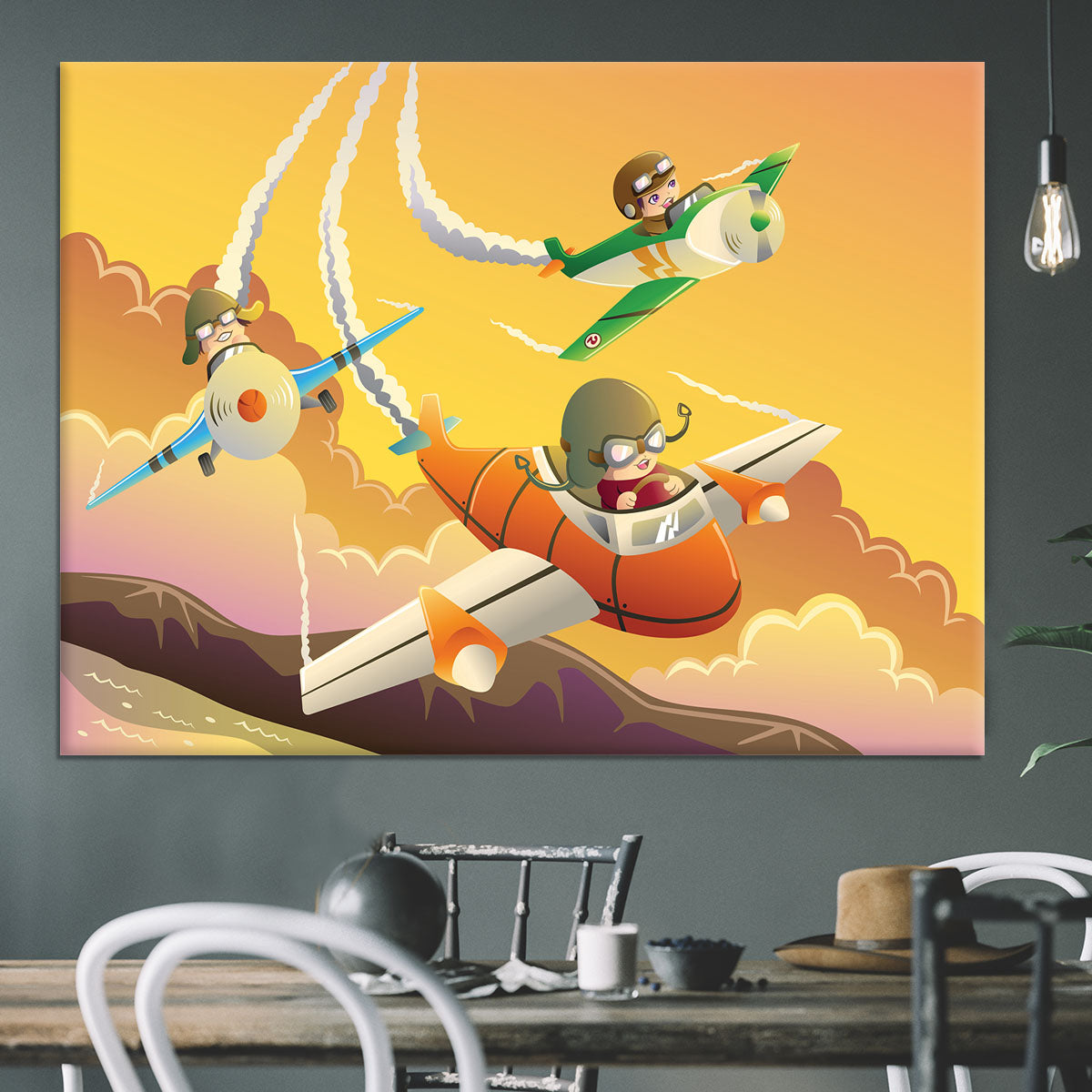 Happy kids in an airplane race Canvas Print or Poster - Canvas Art Rocks - 3