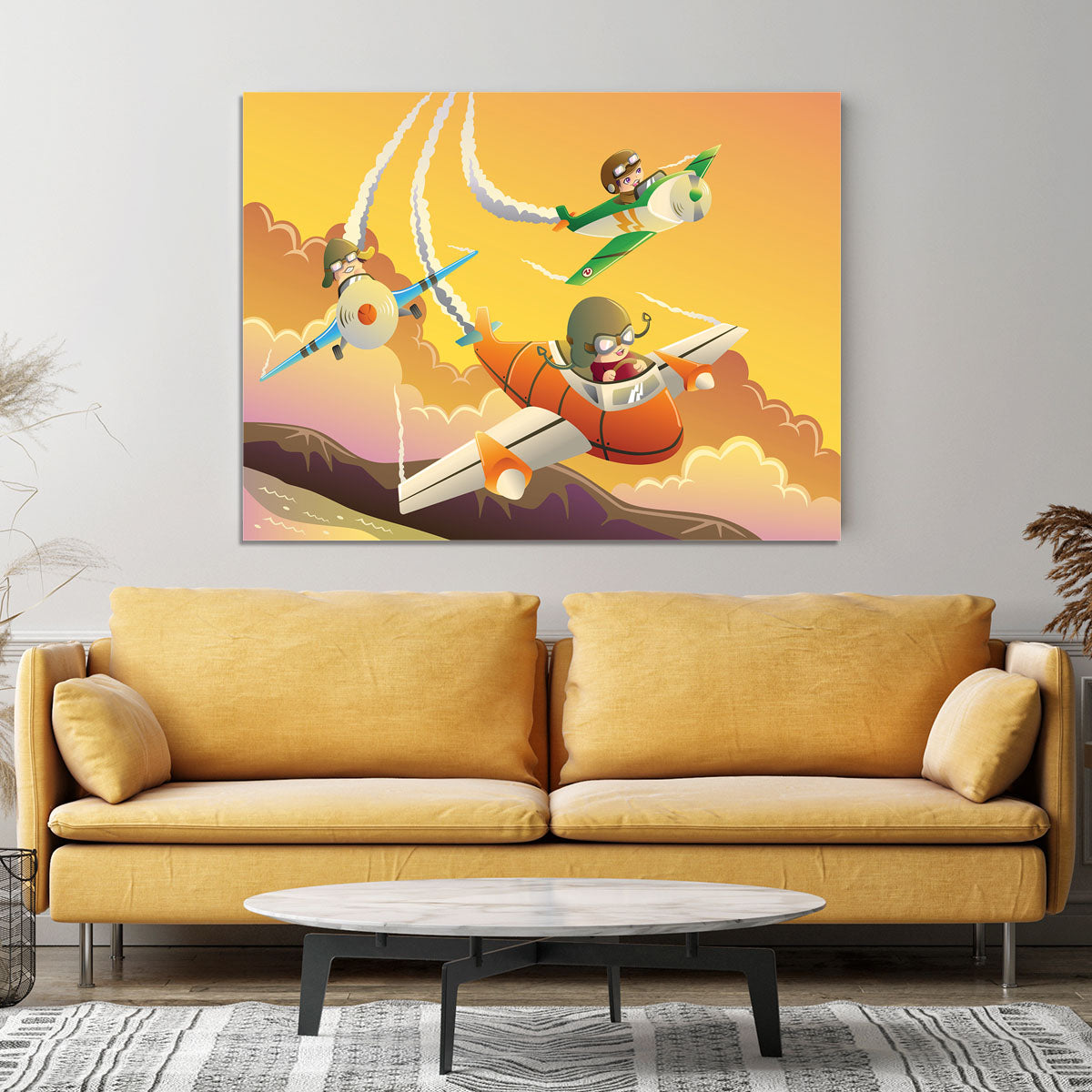 Happy kids in an airplane race Canvas Print or Poster - Canvas Art Rocks - 4