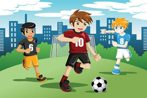 Happy kids playing soccer Wall Mural Wallpaper - Canvas Art Rocks - 1