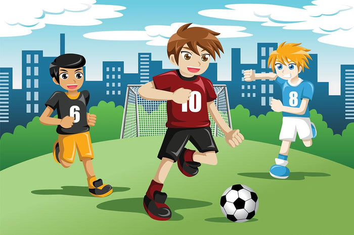 Happy kids playing soccer Wall Mural Wallpaper