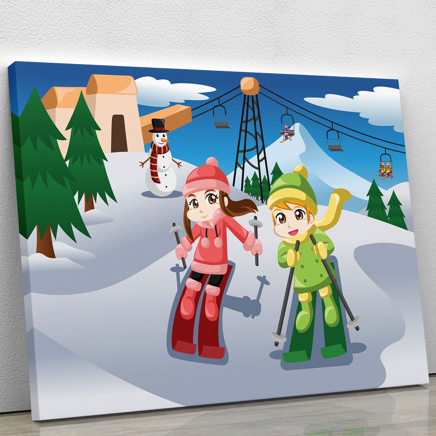 Happy kids skiing together Canvas Print or Poster - Canvas Art Rocks - 1
