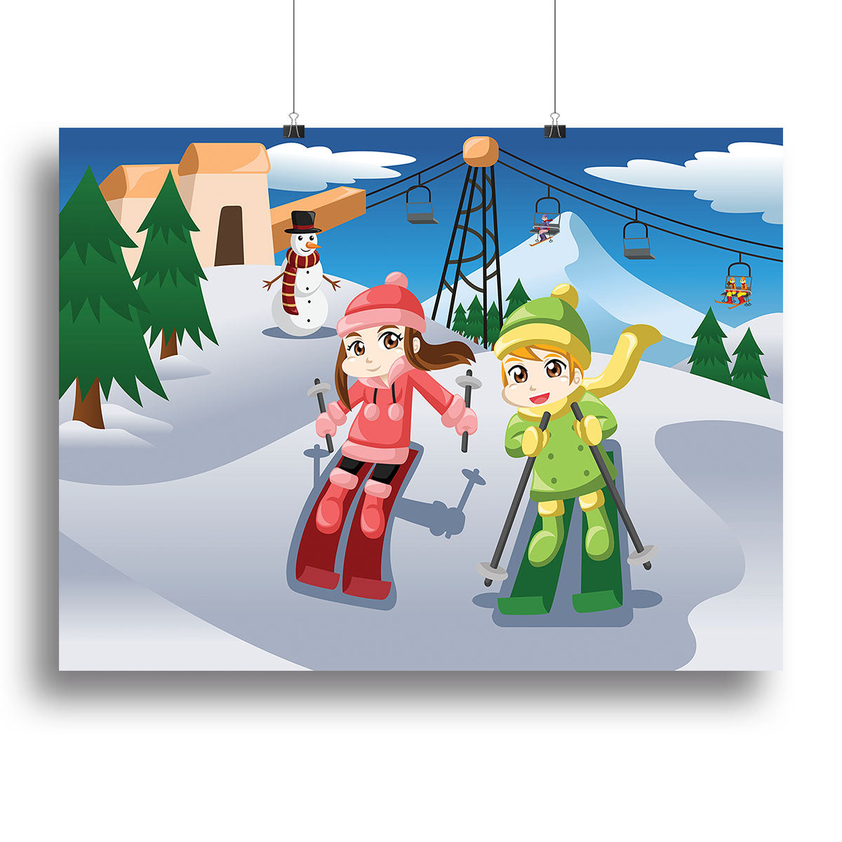 Happy kids skiing together Canvas Print or Poster - Canvas Art Rocks - 2