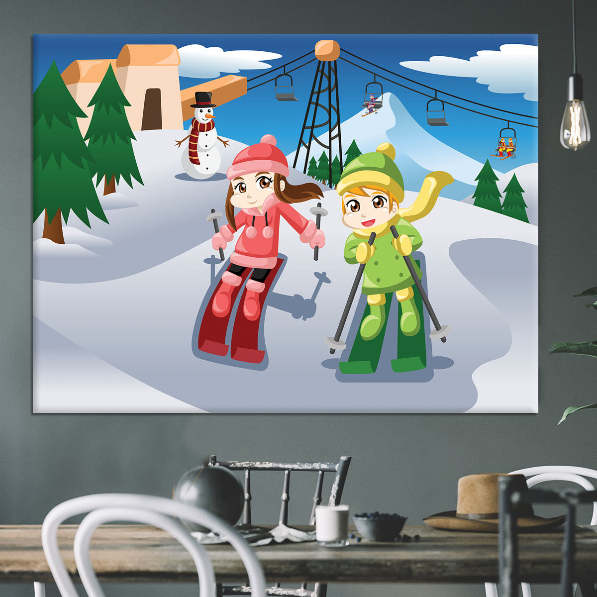 Happy kids skiing together Canvas Print or Poster - Canvas Art Rocks - 3