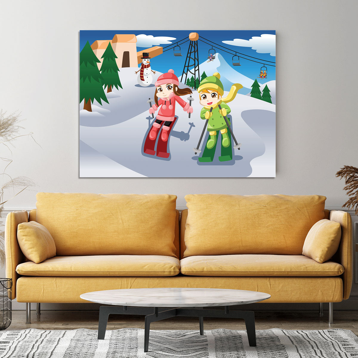 Happy kids skiing together Canvas Print or Poster - Canvas Art Rocks - 4