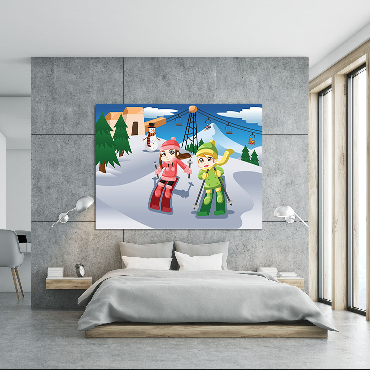 Happy kids skiing together Canvas Print or Poster - Canvas Art Rocks - 5