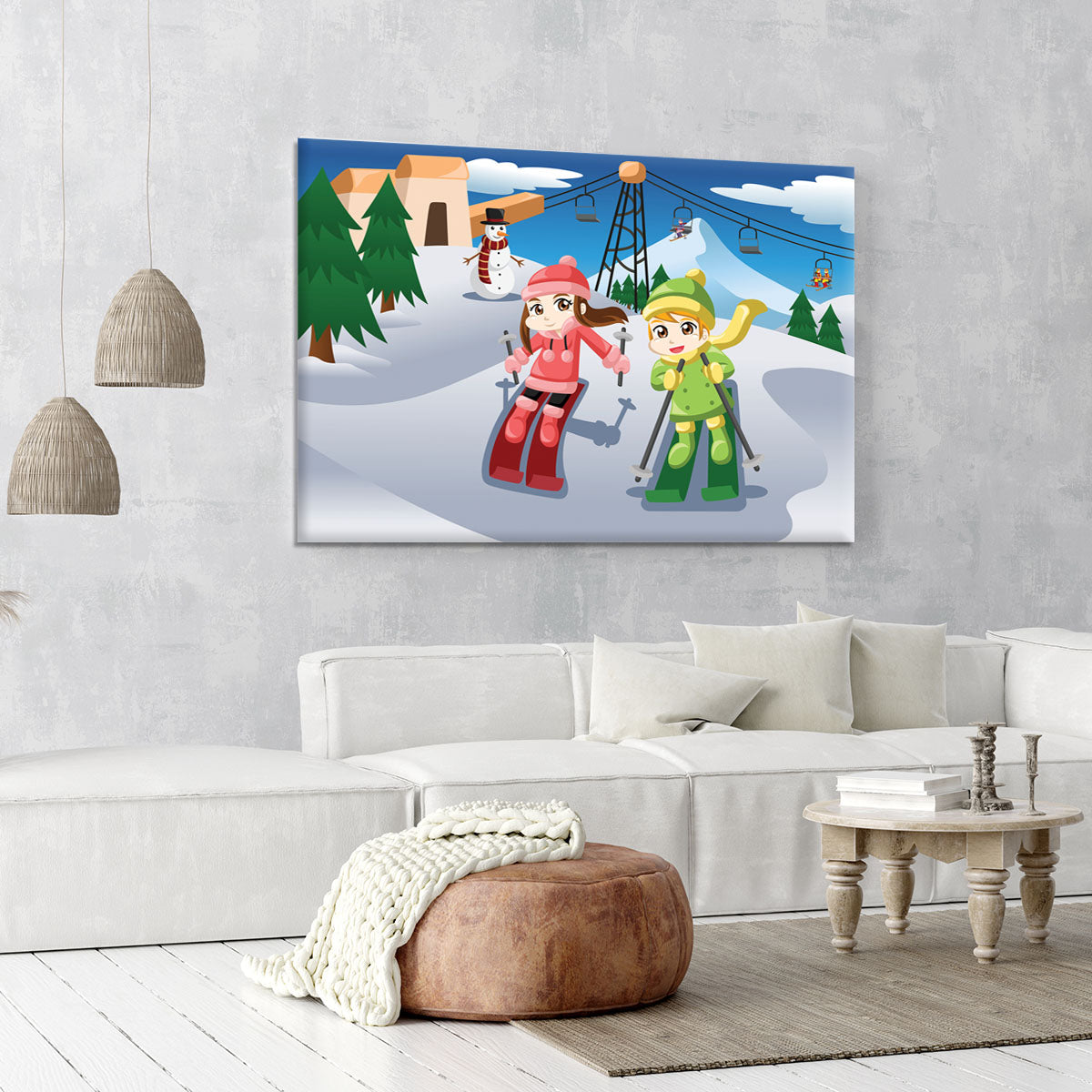 Happy kids skiing together Canvas Print or Poster - Canvas Art Rocks - 6