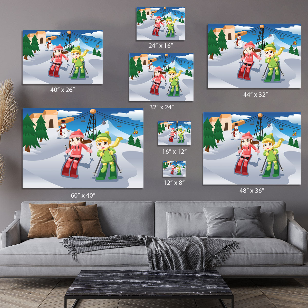 Happy kids skiing together Canvas Print or Poster - Canvas Art Rocks - 7