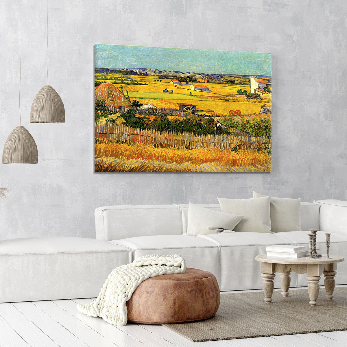 Harvest at La Crau with Montmajour in the Background by Van Gogh Canvas Print or Poster - Canvas Art Rocks - 6