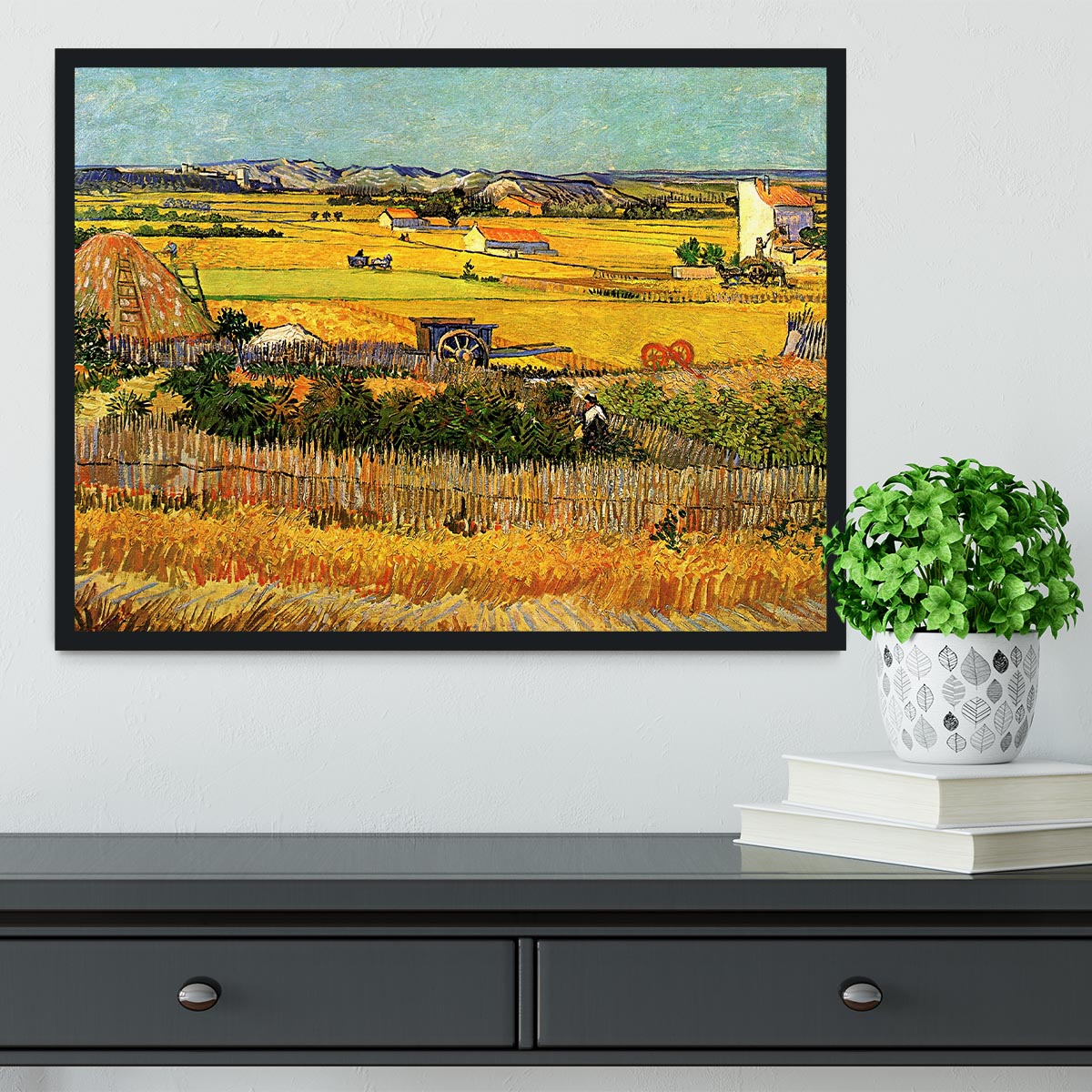 Harvest at La Crau with Montmajour in the Background by Van Gogh Framed Print - Canvas Art Rocks - 2