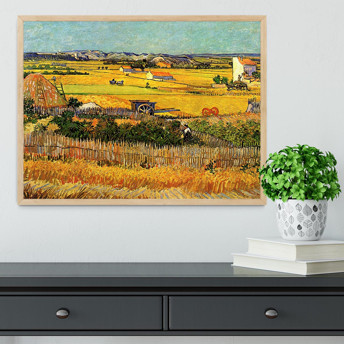 Harvest at La Crau with Montmajour in the Background by Van Gogh Framed Print - Canvas Art Rocks - 4