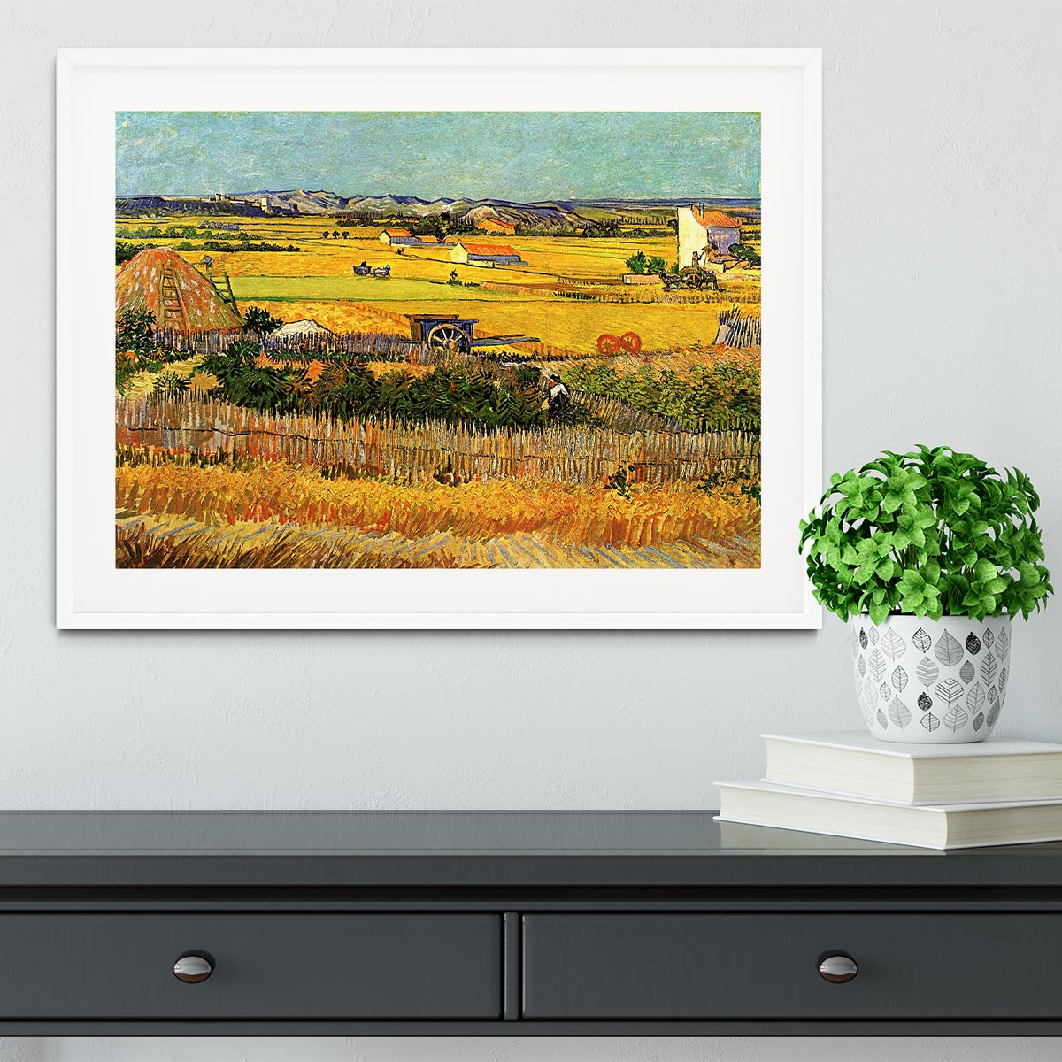 Harvest at La Crau with Montmajour in the Background by Van Gogh Framed Print - Canvas Art Rocks - 5