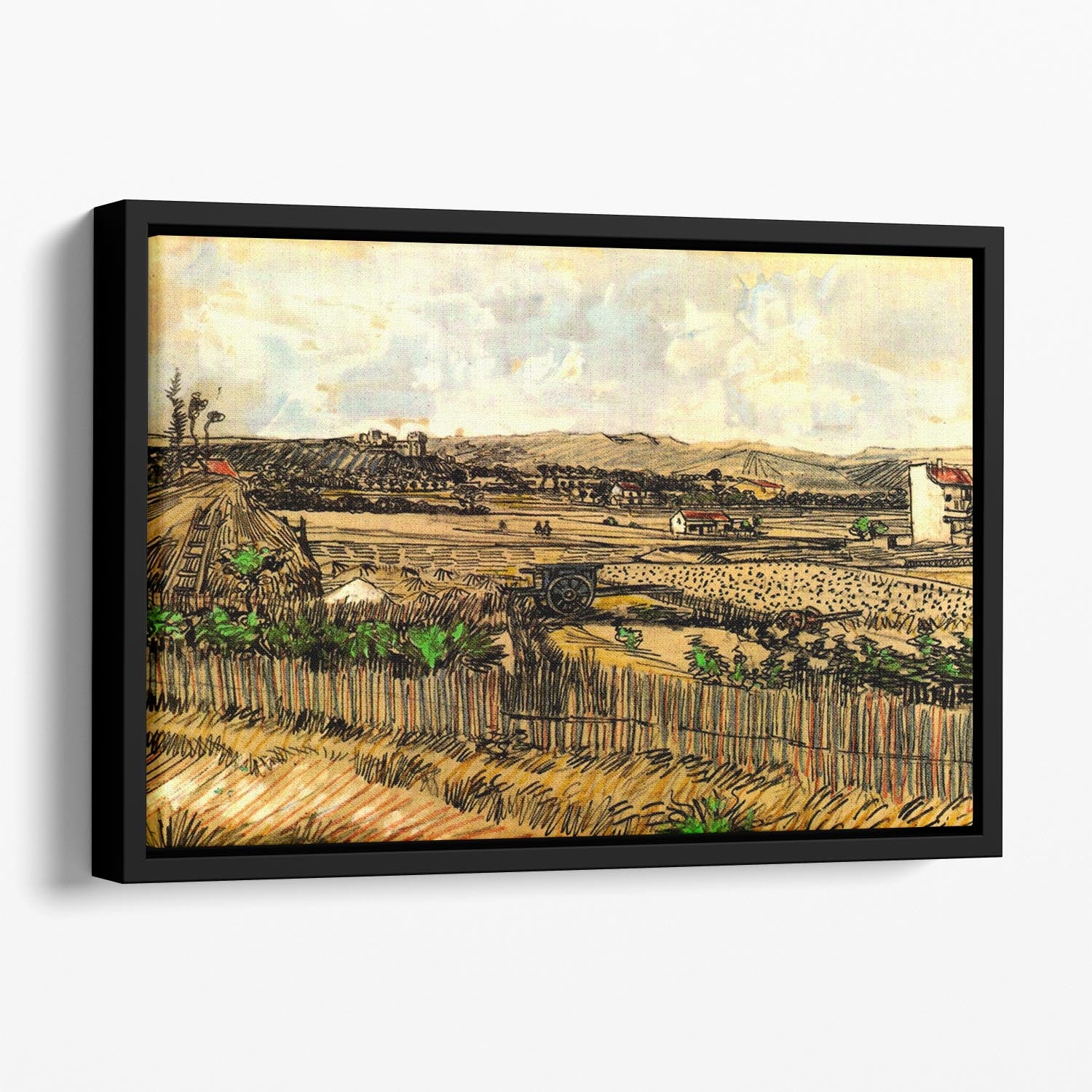 Harvest in Provence at the Left Montmajour by Van Gogh Floating Framed Canvas