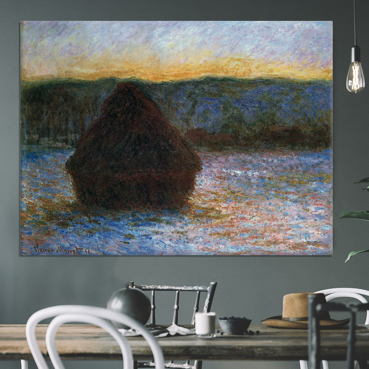Haylofts thaw sunset by Monet Canvas Print or Poster - Canvas Art Rocks - 3