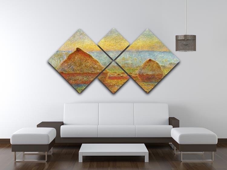 Haystack 1 by Monet 4 Square Multi Panel Canvas - Canvas Art Rocks - 3
