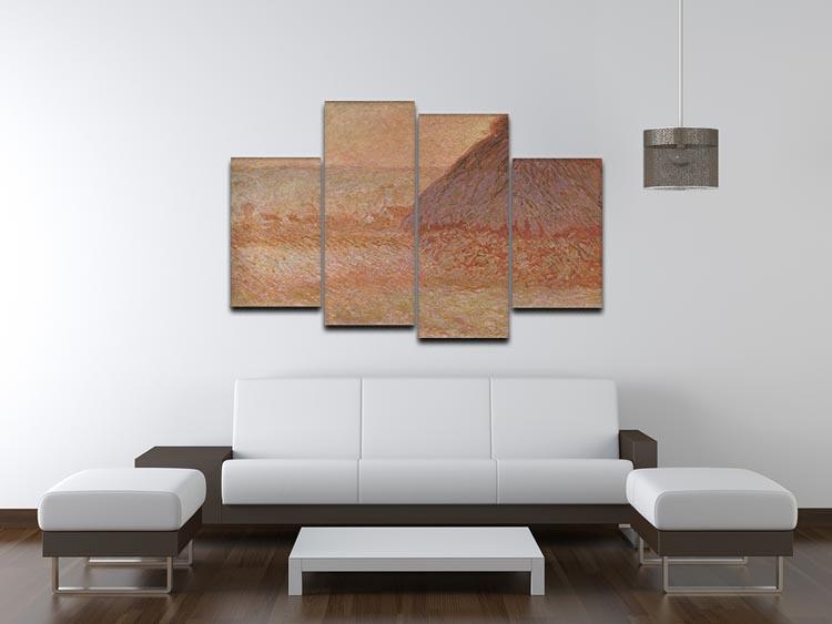 Haystacks at sunset by Monet 4 Split Panel Canvas - Canvas Art Rocks - 3