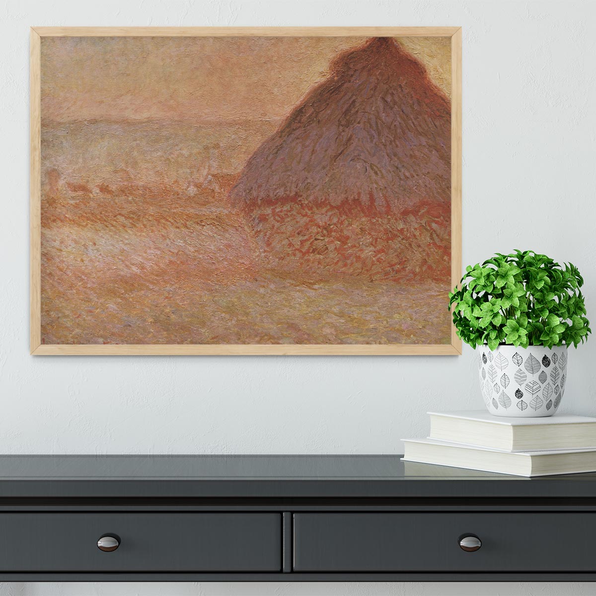Haystacks at sunset by Monet Framed Print - Canvas Art Rocks - 4