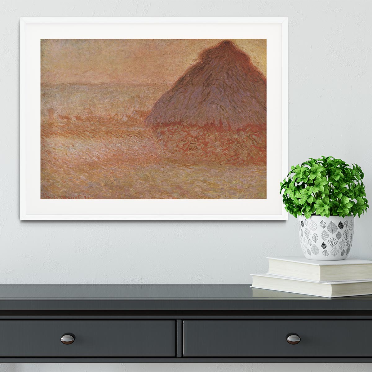 Haystacks at sunset by Monet Framed Print - Canvas Art Rocks - 5